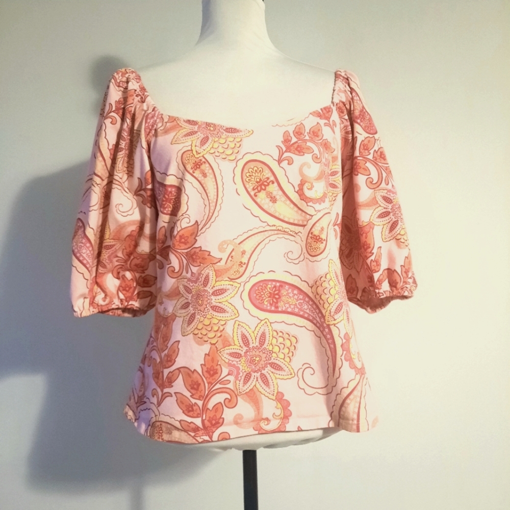 Boston PROPER Floral Paisley Puff Sleeve Top Size Large